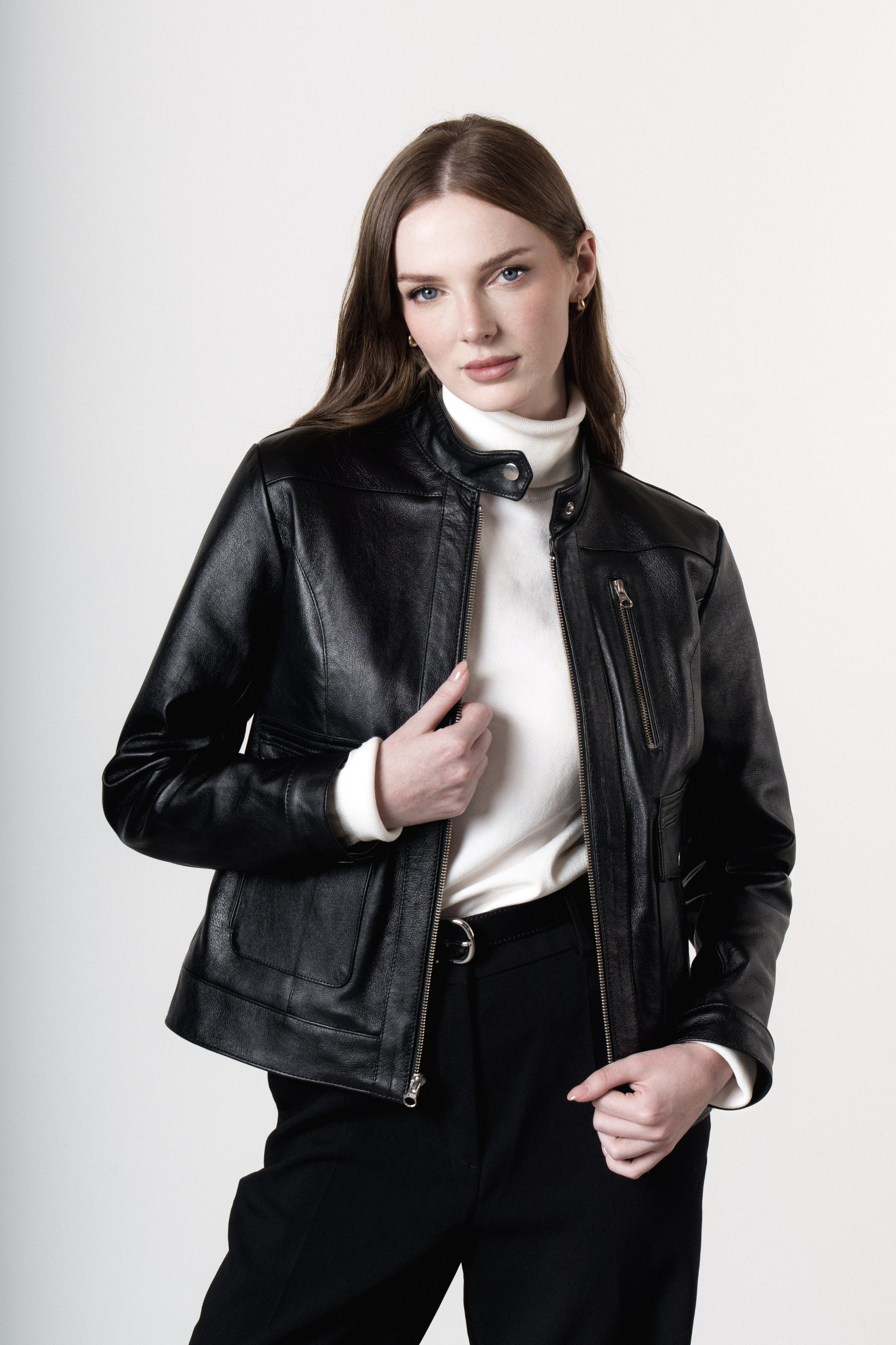 Chaqueta en Cuero Preston Negra