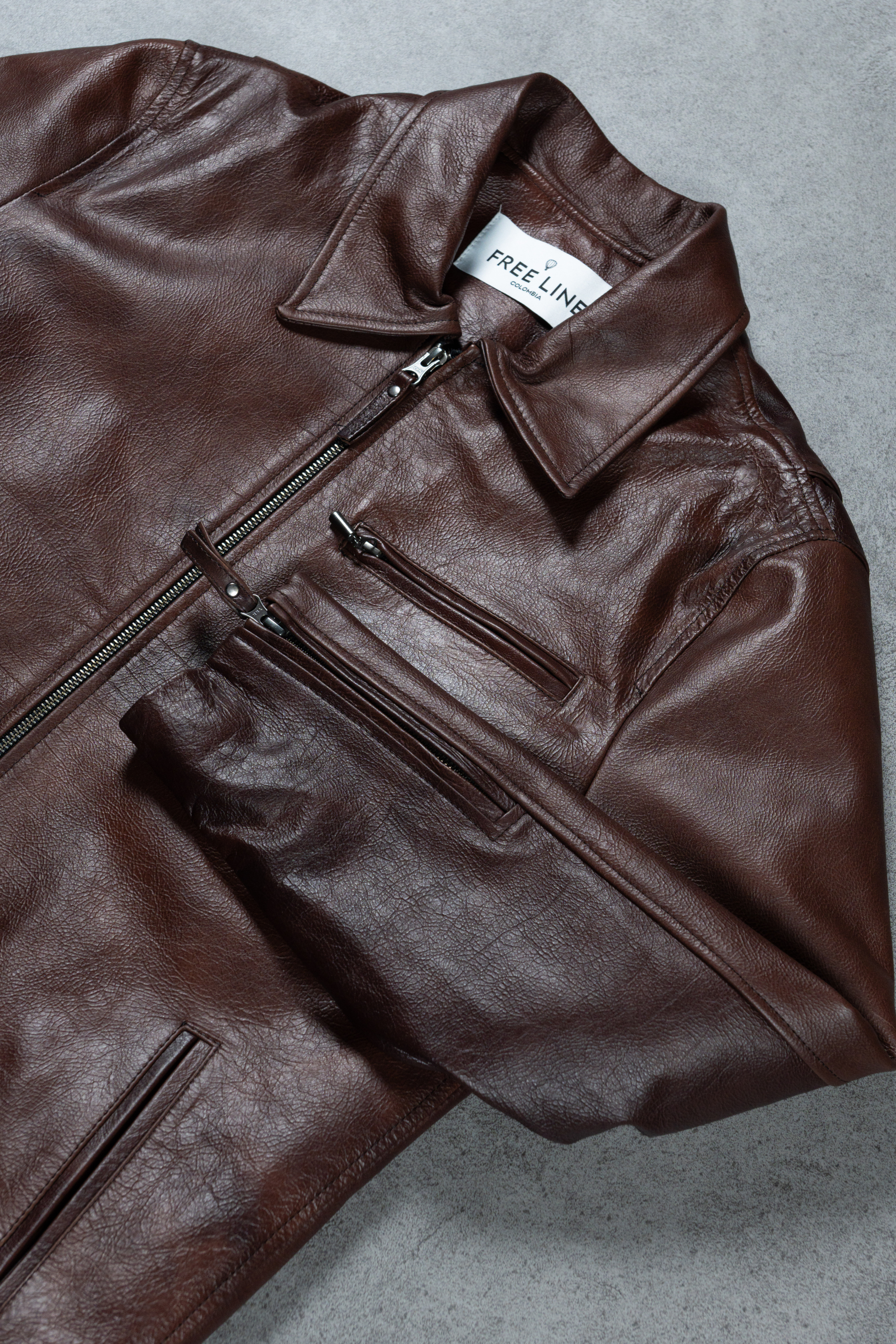 Cazadora en cuero California color coñac