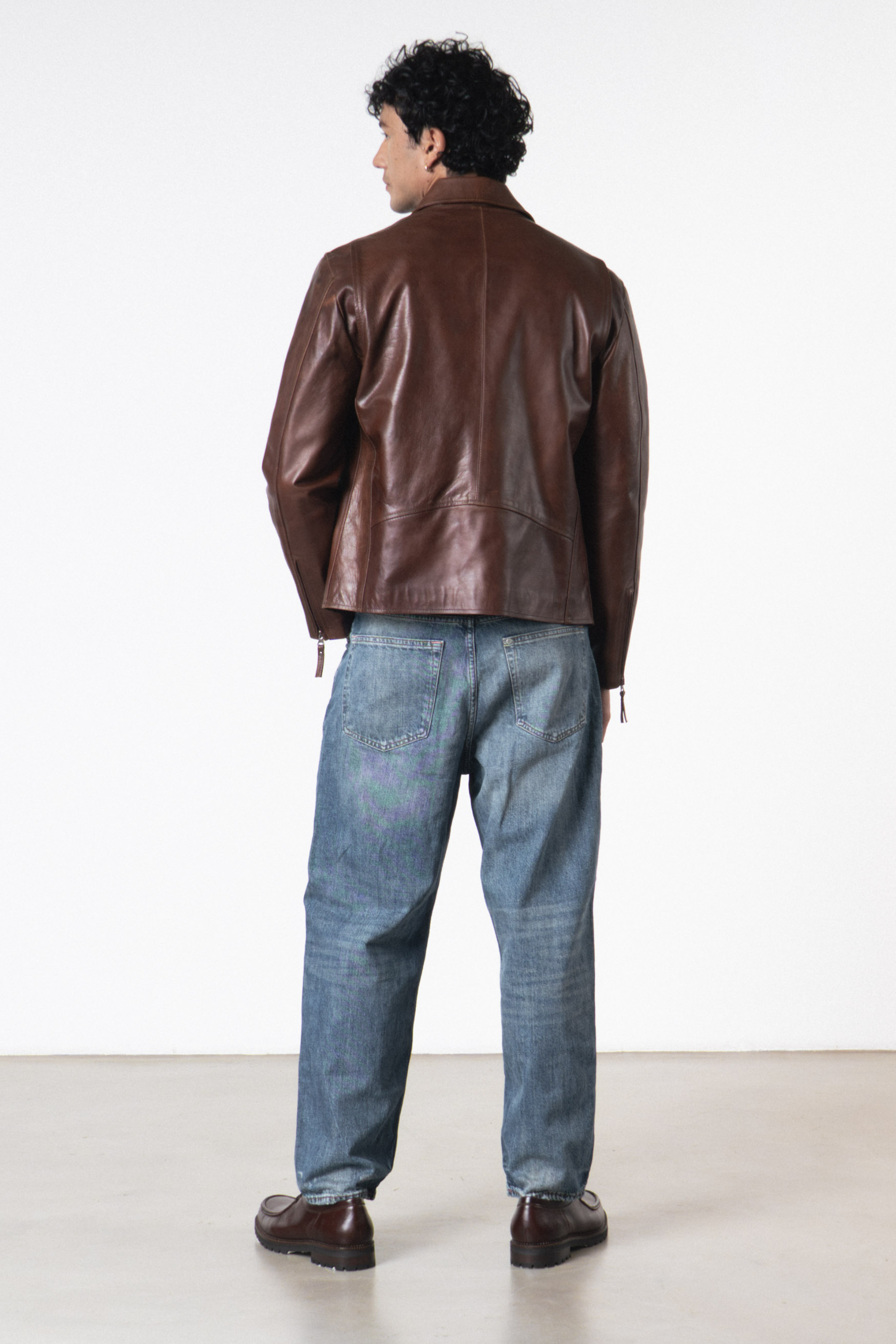 Cazadora en cuero California color coñac