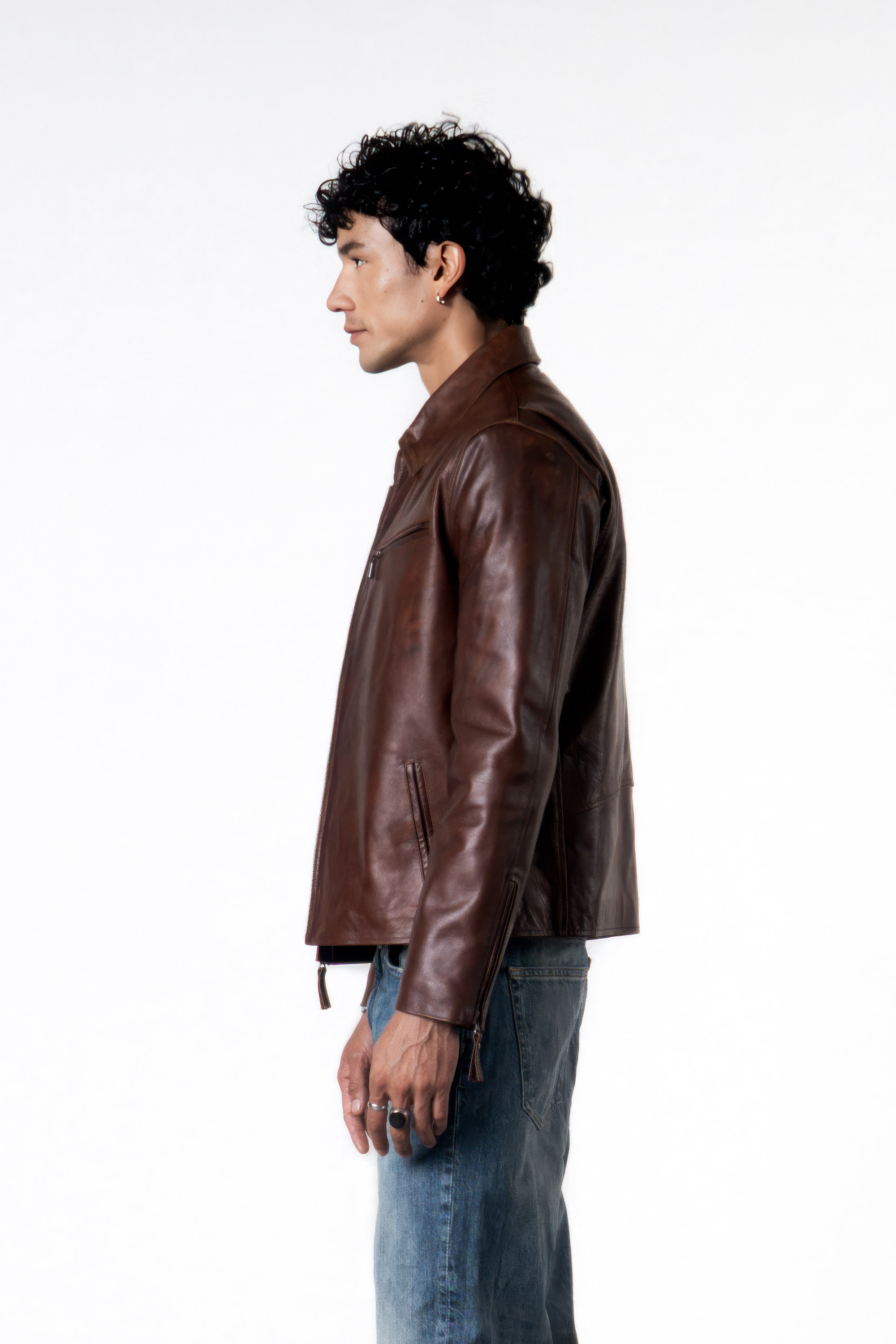 Cazadora en cuero California color coñac