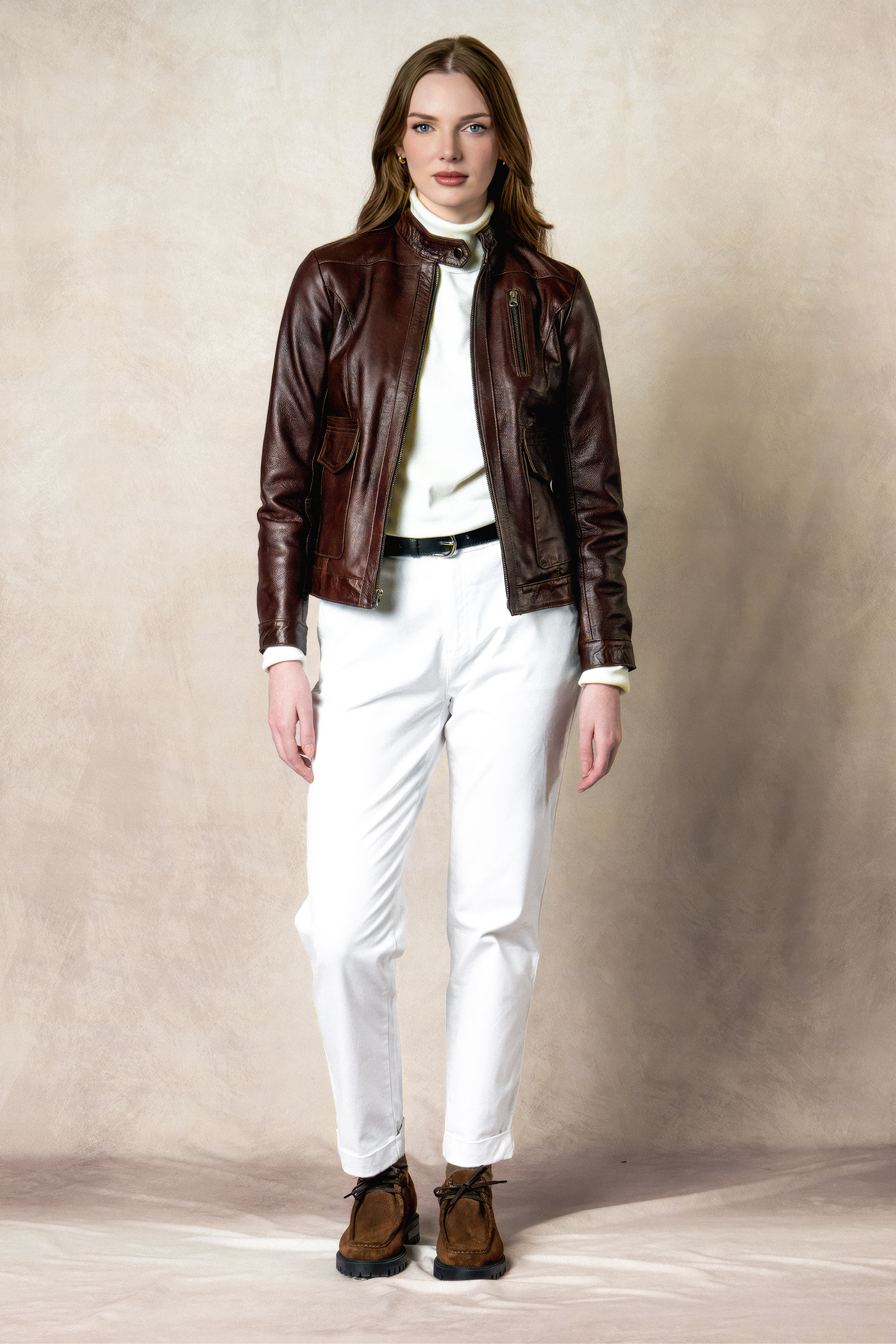 Chaqueta en Cuero Preston Coñac