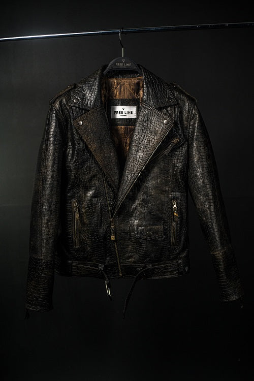 Chaqueta en cuero craquelado vintage Snake