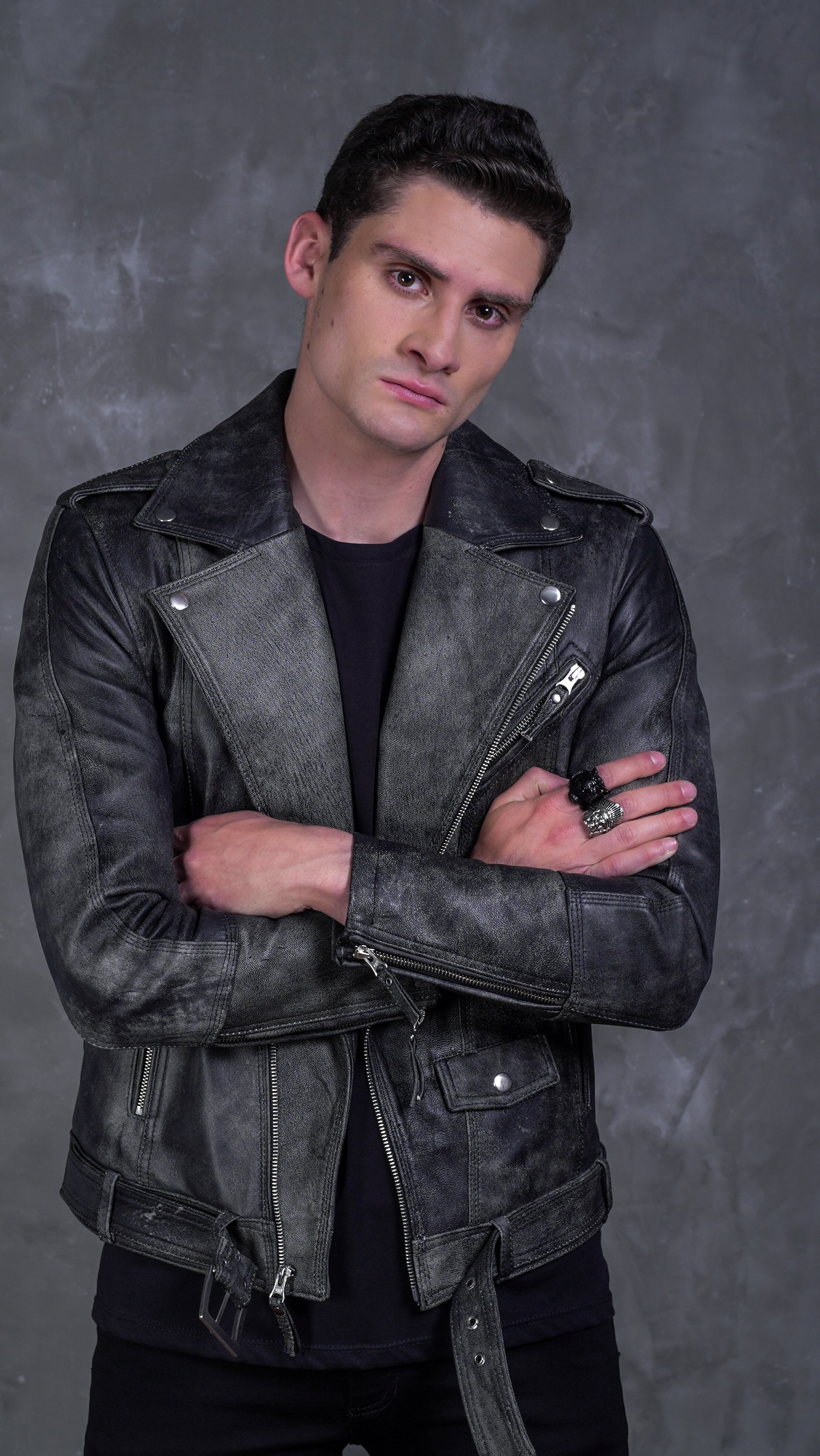 Chaqueta en cuero envejecido tipo Biker para hombre FREE LINE