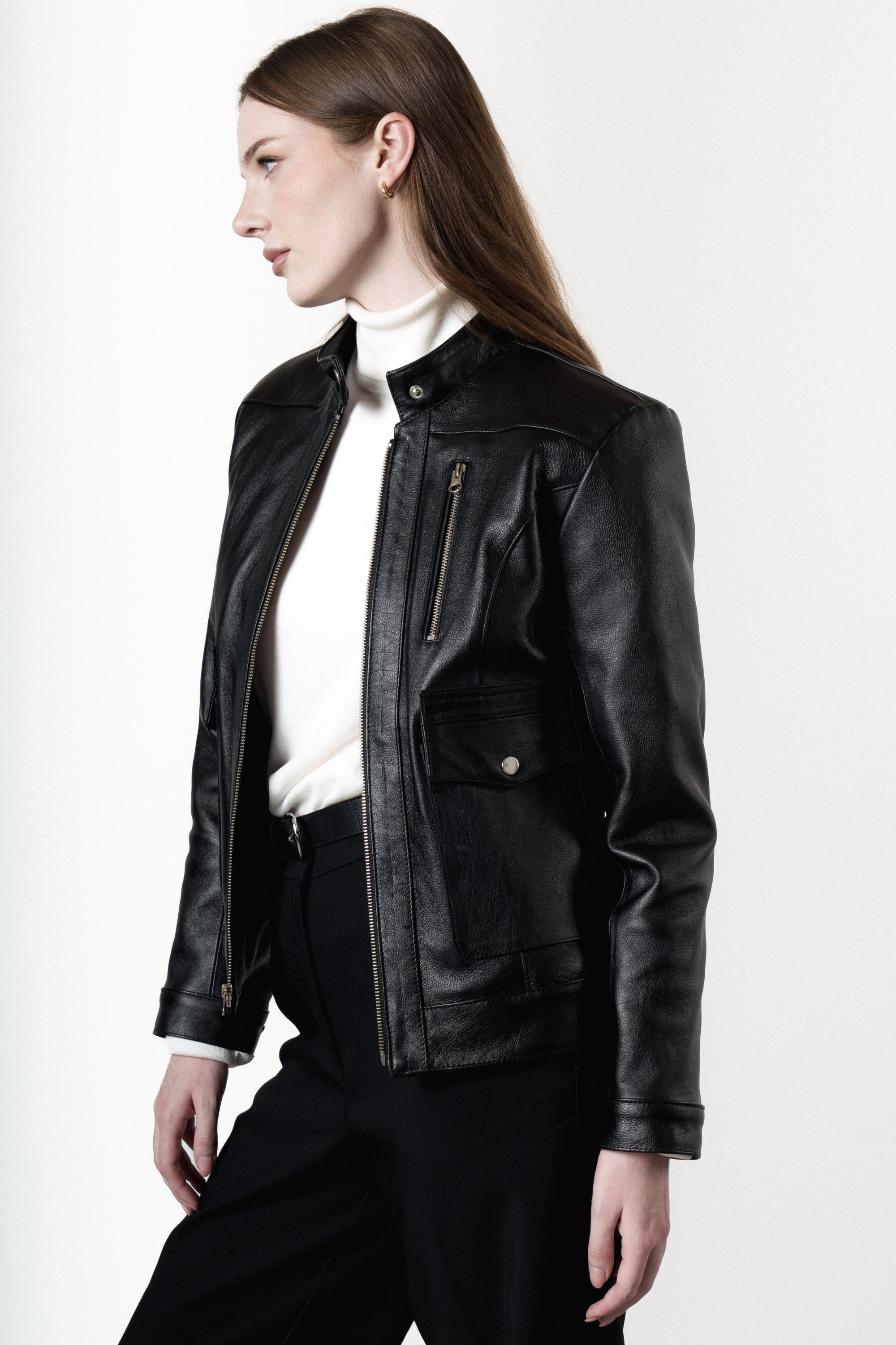 Chaqueta en Cuero Preston Negra