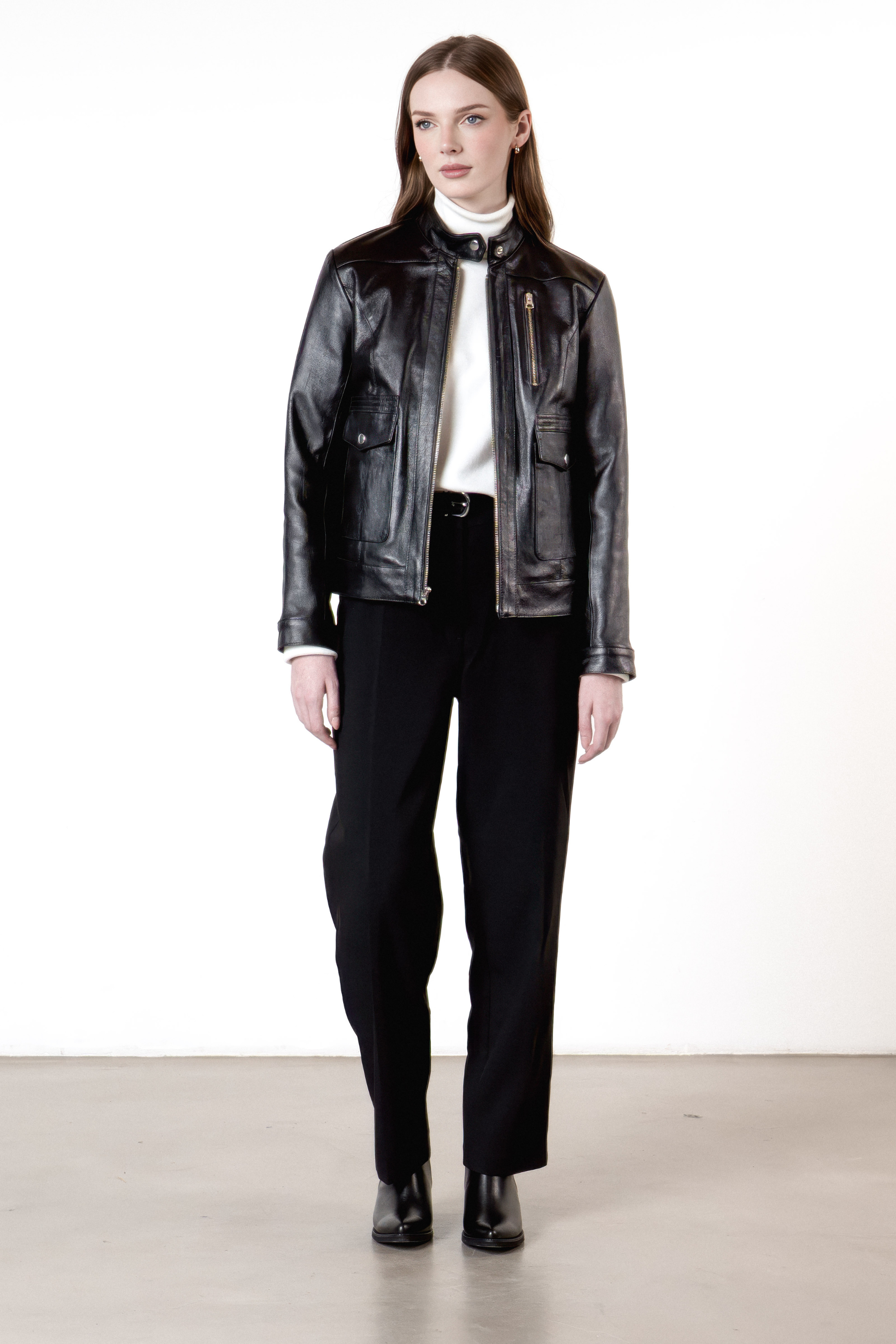 Chaqueta en Cuero Preston Negra