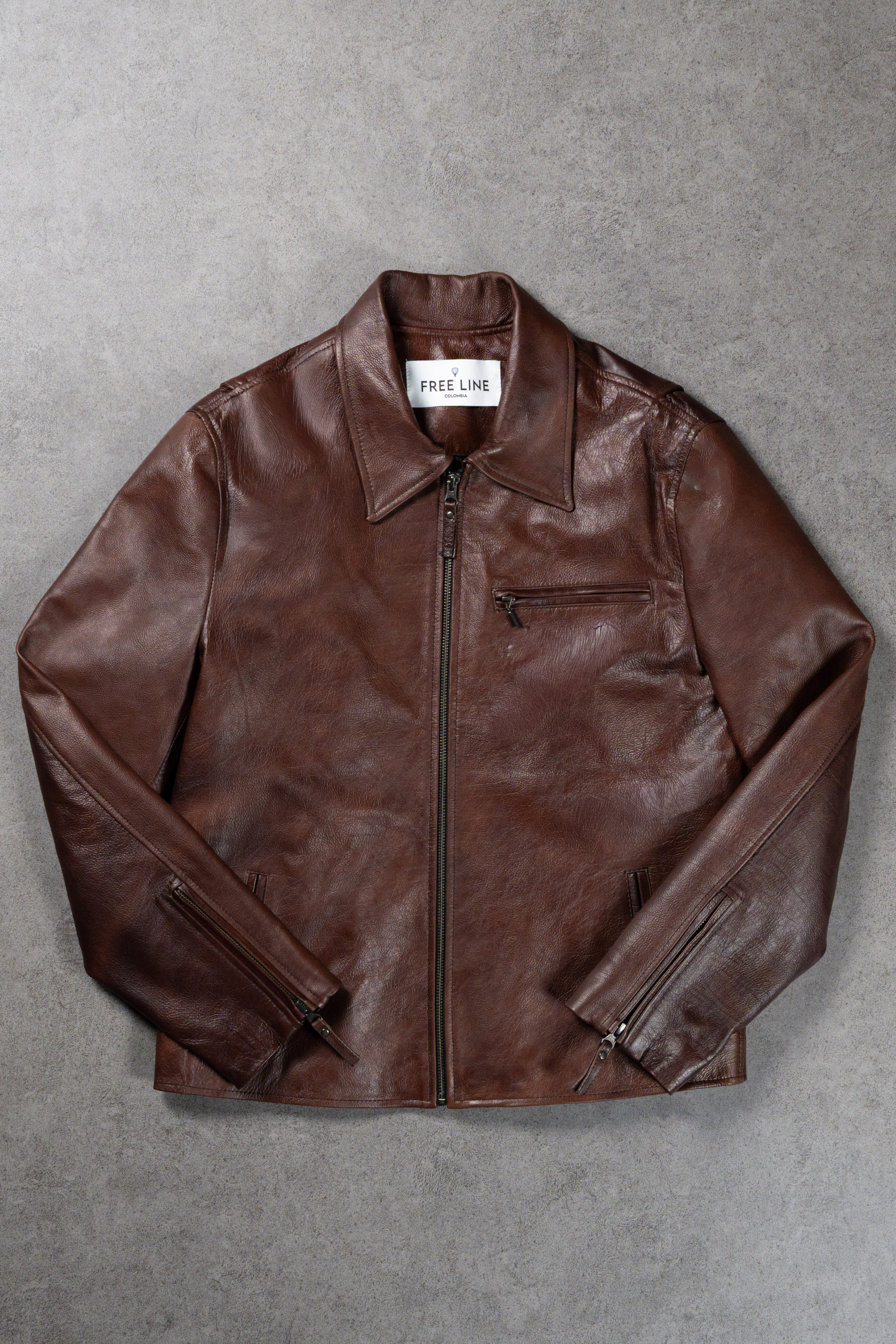 Cazadora en cuero California color coñac