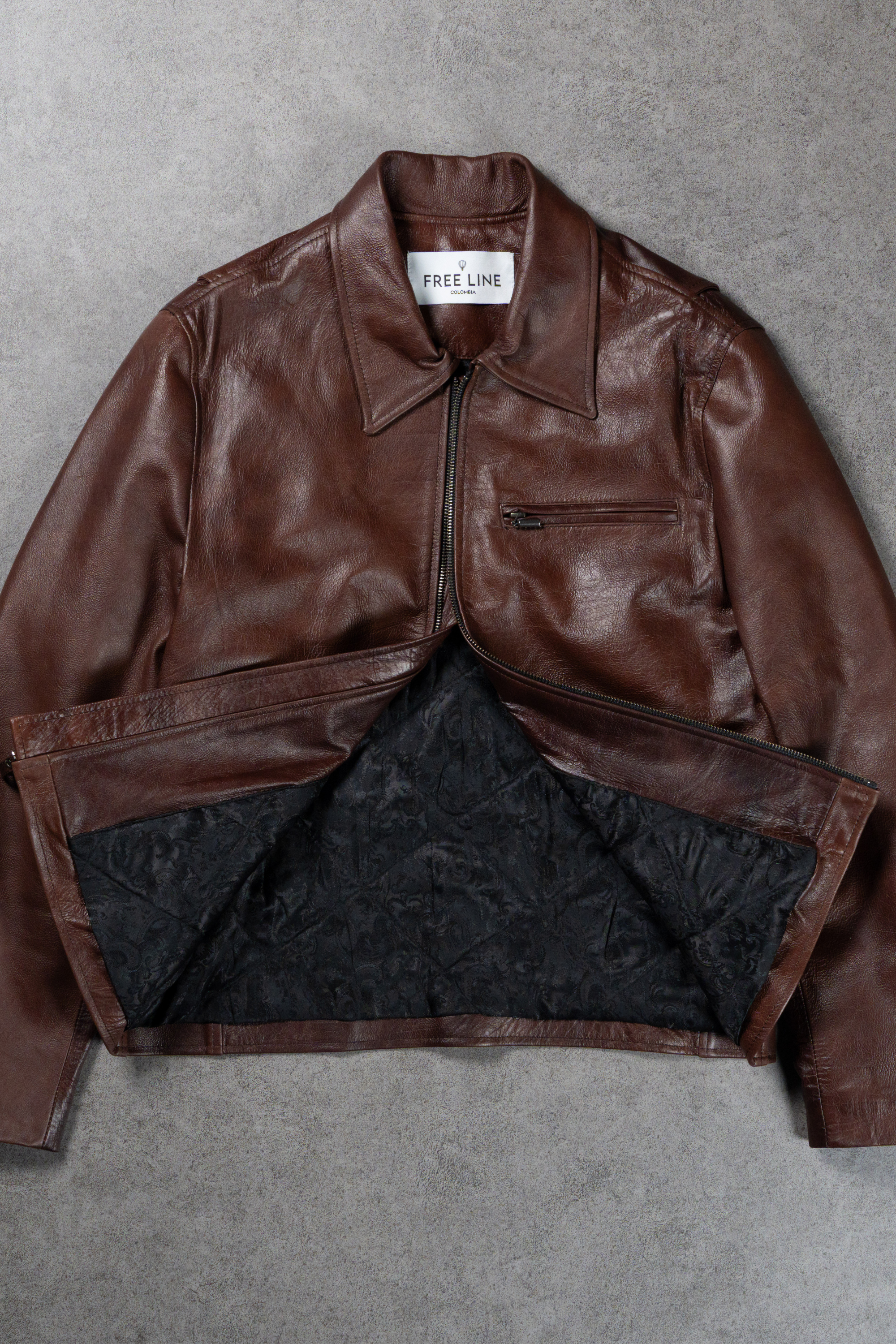 Cazadora en cuero California color coñac