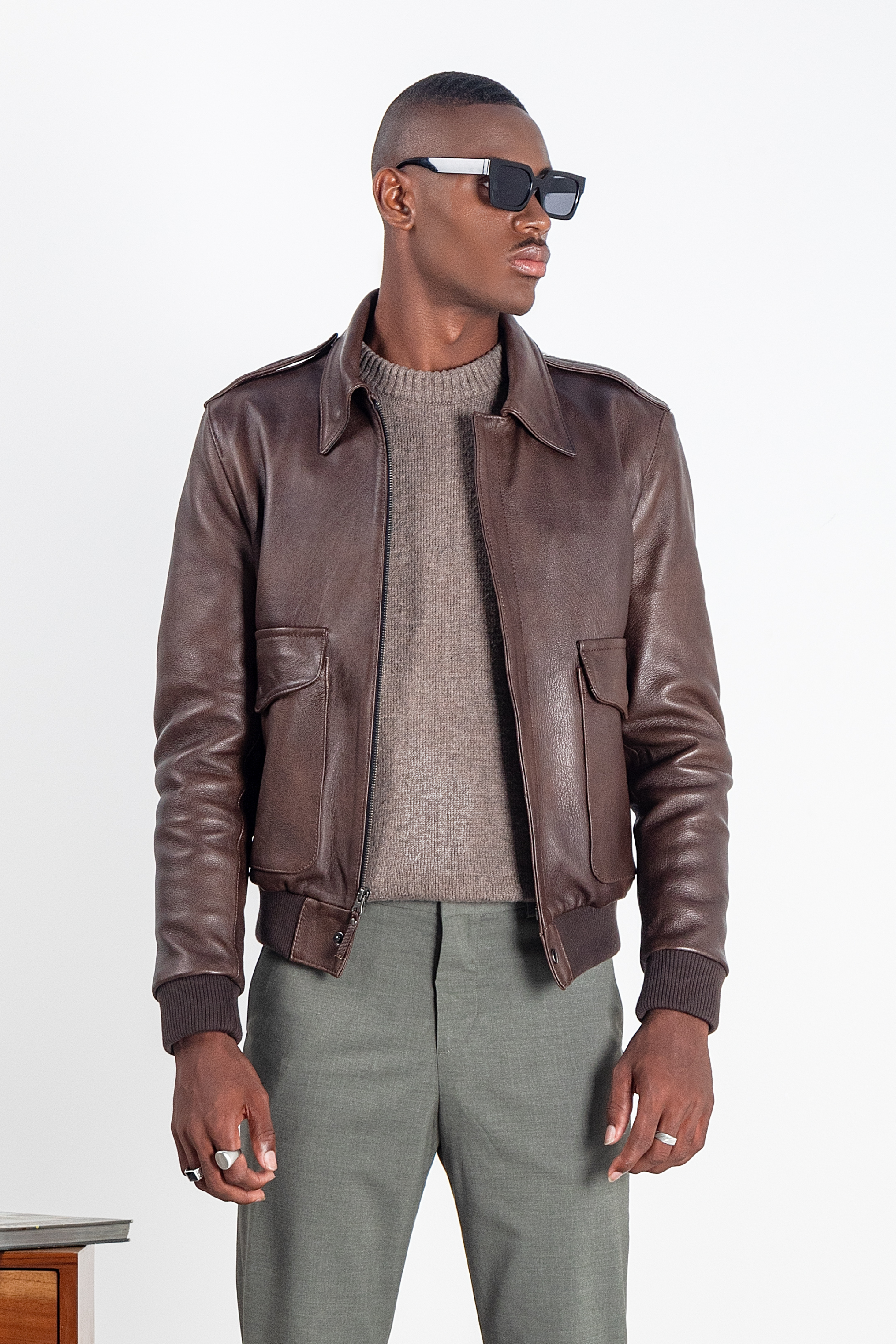 Chaqueta Aviador en cuero Color Marron