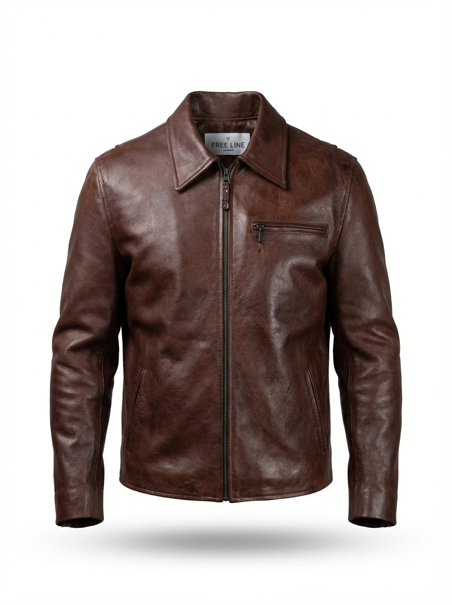 Cazadora en cuero California color coñac